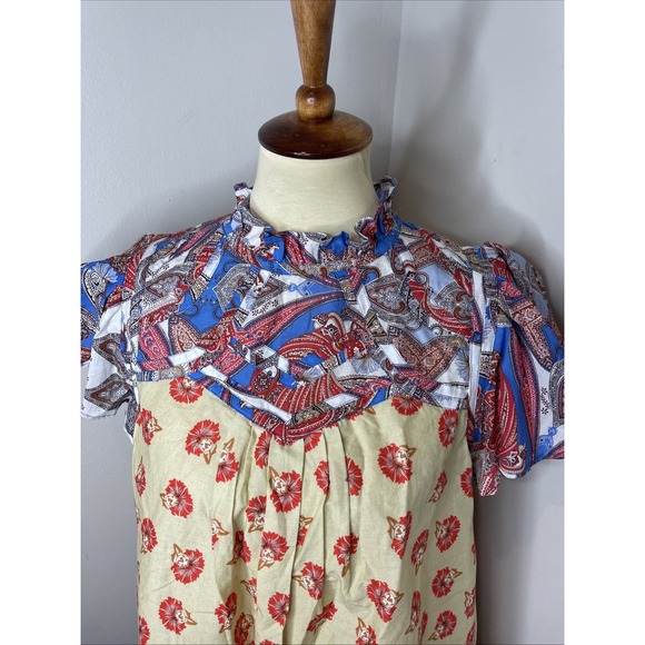 Farm Rio Ruffle-Sleeve Printed Blouse Medium M - Picture 7 of 10